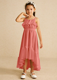 Azazie Karmen Blumenmädchenkleider A-Linie Gestreift Chiffon Kleid Lachsrosa image4