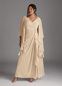 Azazie Manuella Kleider für die Brautmutter A-Linie V-Hals Gefaltet Chiffon Kleid Champagner image10