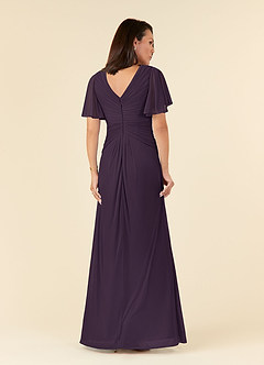 Azazie Emmeline Mother of the Bride Dresses Plum A-Line V-Neck Pleated Mesh Dress image7