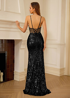 Dominsign Negru Rochie de bal cu corset, model sirenă și broderie cu paiete image2