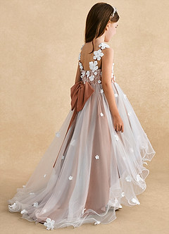 Azazie Celia Flower Girl Dresses Bronzer A-Line Lace Tulle Dress image5