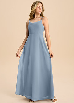 Azazie Shale Junior Dusty Blue A-Line Bow Chiffon Dress image4