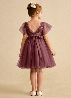 Azazie Queenie Robe Demoiselle D'honneur Fillette Robe Trapèze en Dentelle Rose Du Désert image2