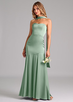 Azazie Shiloh Bridesmaid Dresses Agave Mermaid Strapless Stretch Satin Convertible Dress image6