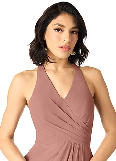 Azazie Danica Robes de demoiselle d'honneur Robe Trapèze en Mousseline de soie Plissée Rose De Cèdre image4