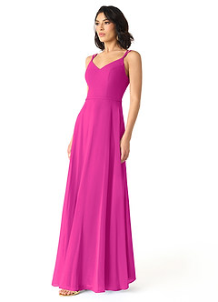 Azazie Janine Bridesmaid Dresses Fuchsia A-Line V-Neck Chiffon Dress image1