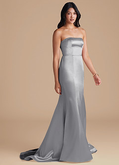 Azazie Aura Brautjungfernkleider Wandelbar Meerjungfrau-Linie Convertible Metallischer Satin Kleid Silber image7