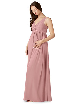 Azazie Yetta Brautjungfernkleider für Schwangere A-Linie V-Hals Versammelt Chiffon Bodenlänge Kleid image4