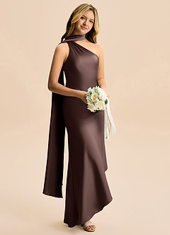 Azazie Briony Junior Ganache Sheath Pleated Stretch Satin Dress image4