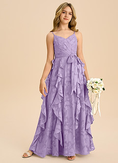 Azazie Peyton Junior Linie A Plisat Floral Burnout Lungime până la podea Domnișoară de onoare junioră Rochie image6