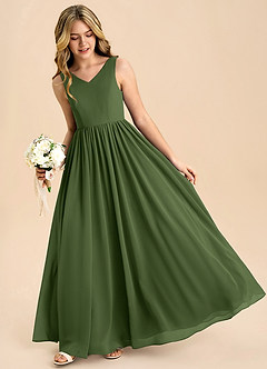 Azazie Hathaway Junior Olive A-Line Bow Chiffon Dress image4