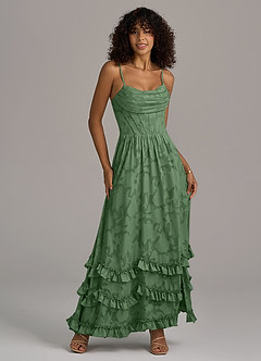 Azazie Lettie Bridesmaid Dresses Eucalyptus A-Line Corset Floral Burnout Dress image1