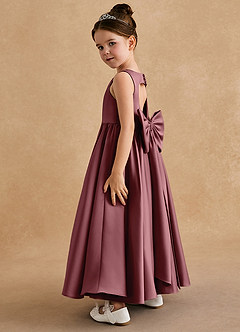 Azazie Bettie Flower Girl Dresses Desert Rose A-Line Bow Matte Satin Dress image3