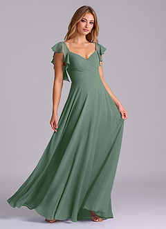 Azazie Leilani Bridesmaid Dresses Eucalyptus A-Line Pleated Chiffon Dress image3