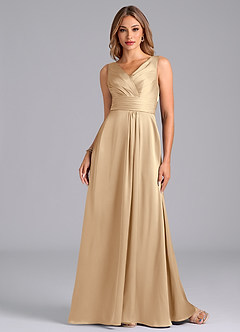 Azazie Karina Brautjungfernkleider A-Linie Plissee Stretch-Satin Kleid Champagner image4