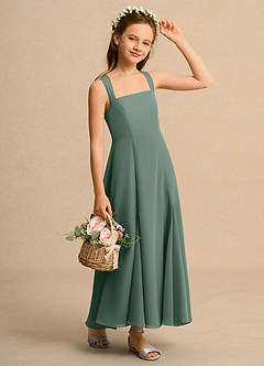 Azazie Tater Junior Formal vestidos de niña de las flores Vestido de Eucalipto de Gasa de Corte En A con Plisado image3