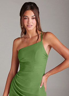Azazie Eren Vestidos de damas de honor Vestido de Albahaca de Gasa de Corte Recto con Hombro unilateral image6