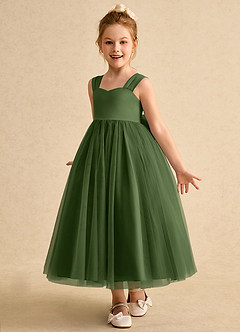 Azazie Chickadee Flower Girl Dresses Olive Ball-Gown Sweetheart Neckline Matte Satin Dress image2