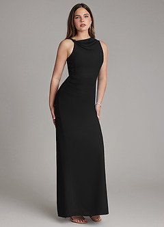 Azazie Charice Bridesmaid Dresses Black Sheath Pleated Chiffon Dress image4