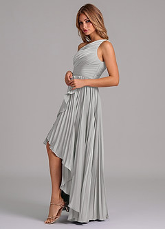 Azazie Lyrica 신부 들러리 드레스 A라인 한쪽 어깨 스트레치 새틴 비대칭 드레스 image5