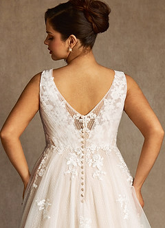 Azazie Alemia Wedding Dresses Diamond White Nude A-Line Lace Tulle Dress image12
