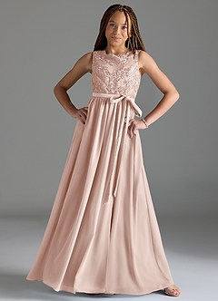 Azazie Elly Junior Abito A-Line in Chiffon Pizzo Petalo Di Rosa image3