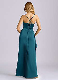 Azazie Sarai Bridesmaid Dresses Ink Blue Sheath Corset Stretch Satin Dress image5