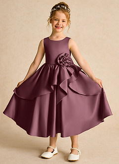 Azazie Hermia Blumenmädchenkleider A-Linie ärmellos Matte Satin Kleid Sangria image1