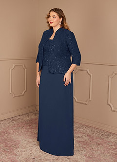 Azazie Cornelia Mother of the Bride Dresses Dark Navy Sheath Square Neckline Sequins Chiffon Dress image17