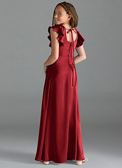 Azazie Bondi Junior Pomegranate A-Line Side Slit Stretch Satin Dress image5