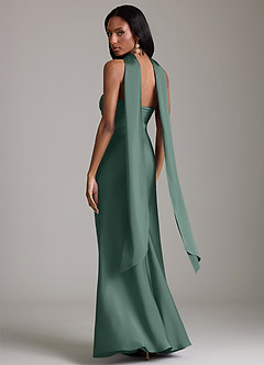 Azazie Saylor Vestidos de damas de honor Vestido de Eucalipto de Satén Elástico de Corte Sirena con Sin tirantes image8