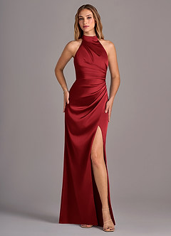 Azazie Jemma Robes de demoiselle d'honneur Robe Fourreau en Satin extensible Plissée Écarlate image5