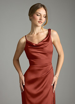 Azazie Samara Robes de demoiselle d'honneur Robe Sirène en Satin extensible Plissée Terracotta image5