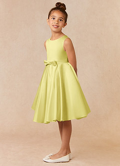 Azazie Coco Flower Girl Dresses Lemon Sorbet A-Line Bow Matte Satin Dress image2