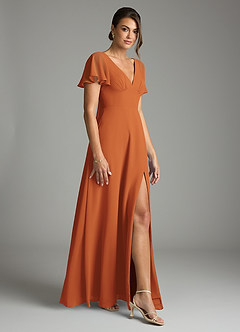 Azazie Kimber Vestidos de damas de honor Vestido de Canela de Gasa de Corte en A con Manga volante image5