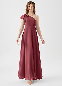 Azazie Arabella Junior Merlot A-Line Ruched Chiffon Dress image5