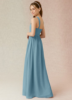 Azazie Jiya Junior Moody Blue A-Line Pleated Chiffon Dress image3