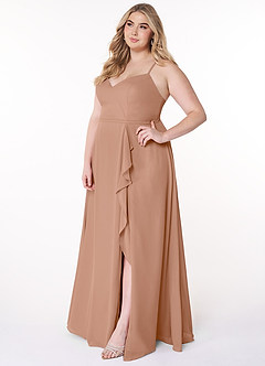 Azazie Naeem Robes de demoiselle d'honneur Robe Trapèze en Mousseline de soie Col V à volants Champagne Rosé image10