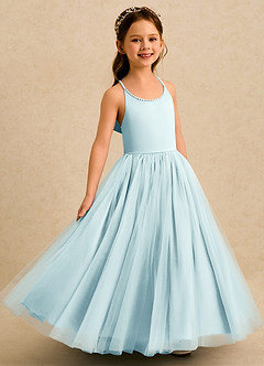 Azazie Aurora Flower Girl Dresses Sea Glass A-Line Bow Tulle Dress image2