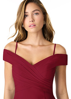Azazie Lecia Bridesmaid Dresses Burgundy Empire Off-The-Shoulder Pleated Chiffon Convertible Dress image2
