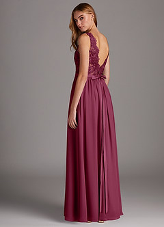 Azazie Elly Bridesmaid Dresses Mulberry A-Line Lace Scoop Neck Chiffon Dress image5