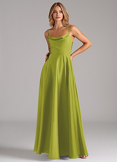 Azazie Elle Brautjungfernkleider A-Linie Plissee Stretch-Satin Kleid Zitronengras image5