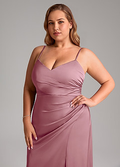 Azazie Azuree Bridesmaid Dresses Vintage Mauve A-Line Pleated Stretch Satin Dress image14