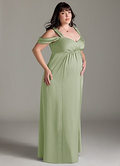 Azazie Rhea Maternity Bridesmaid Dresses A-Line Off-The-Shouler Pleated Stretch Satin Floor-Length Dress image10