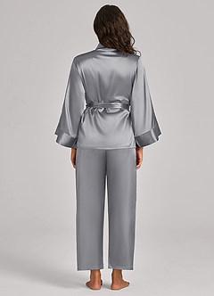 front Matching Color Satin Wrap Front Belted PJ Set