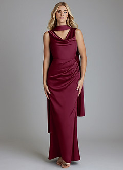 Azazie Tallie Bridesmaid Dresses Mulberry Mermaid Pleated Stretch Satin Dress image5
