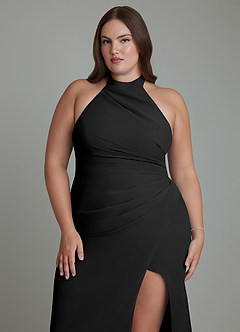 Azazie Jemma Vestidos de damas de honor Vestido Negro de Gasa de Corte Recto con Plisado image13