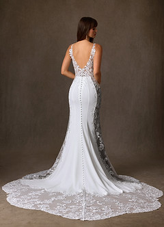 Azazie Estephanie Wedding Dresses Diamond White Cocoa Mermaid Sequins Stretch Crepe Dress image2
