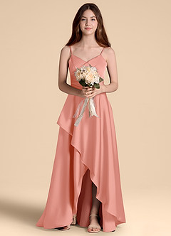 Azazie Prisha Junior Linia A Pofałdowany Satyna elastyczna Długość podłogi Młodsza druhna Sukienka image6