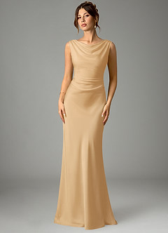Azazie Kieryn Bridesmaid Dresses Gold Mermaid Pleated Stretch Satin Dress image1